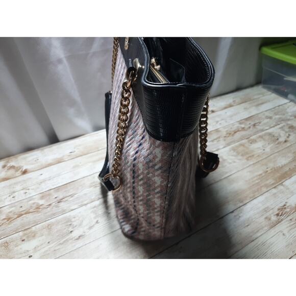 Anne Klein Tweed Pink Gray White Blue Handbag w/Color Gold Hardware - Picture 5 of 13